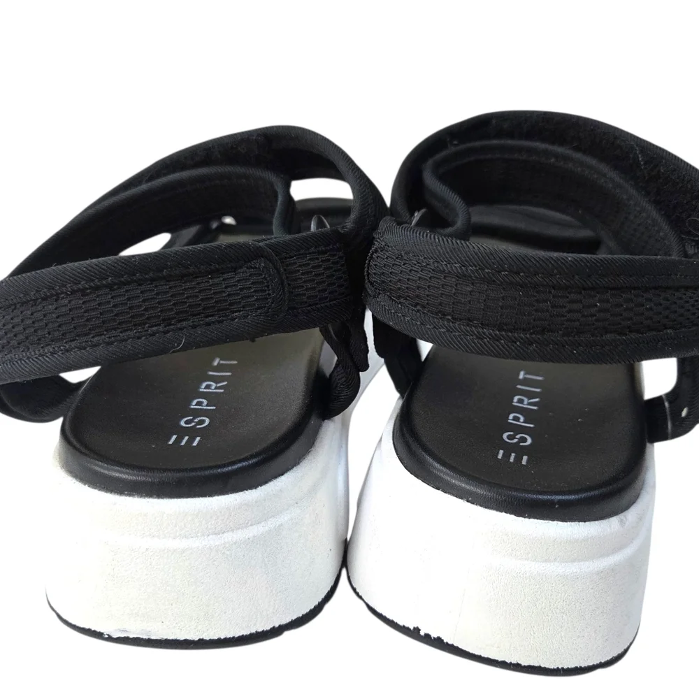 Esprit Y2K Sporty Platform Sandals Womens 9 Black White Ankle Strap Open Toe
